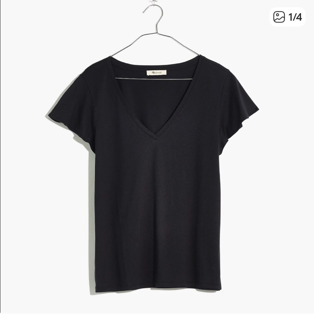 Madewell Crawford Flutter Sleeve V-Neck Black Short Sleeve Tee Top Size XXS